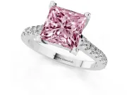 Princess Cut Hidden Halo Pave Engagement Ring Setting for a Fancy Pink Lab-Grown Diamond | Claw Prongs | White Gold