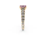 Fancy Pink Emerald Cut Diamond Classic Solitaire Ring Set in Yellow gold with Pavé Band and Prong Setting