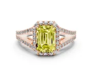 Emerald Cut Halo Engagement Ring Setting for a Fancy Yellow Lab-Grown Diamond | V-Split Pavé Band | Rose Gold