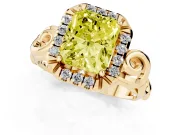 Radiant Cut Filigree Halo Engagement Ring Setting for a Fancy Yellow Lab-Grown Diamond | Yellow Gold