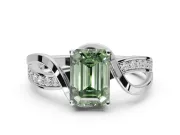 Emerald Cut Bypass Solitaire Engagement Ring Setting for a Fancy Green Lab-Grown Diamond | Pavé Strands | Platinum