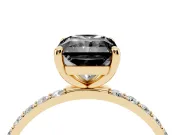 Fancy Black Radiant Cut Diamond Solitaire Ring Set in Yellow gold with Round Pavé Band and Prong Setting
