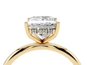 Princess Cut Micro-Prong Hidden Halo Engagement Ring Setting | Plain Band | Yellow Gold