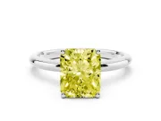 Fancy Yellow Radiant Cut Diamond Solitaire Engagement Ring Set in Silver with Prong Setting and Polished Band