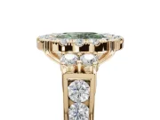 Oval Halo Engagement Ring Setting for a Fancy Green Lab-Grown Diamond | Side Clusters | Yellow Gold
