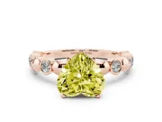 Fancy Yellow Heart Cut Diamond Solitaire Ring Set in Rose gold with Bezel-Set Accents on Beaded Band and Prong Setting
