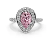 Fancy Pink Pear Cut Diamond Halo Pavé Engagement Ring Set in Silver with Bezel Setting