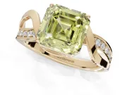 Asscher Cut Bypass Solitaire Engagement Ring Setting for a Fancy Yellow Lab-Grown Diamond | Pavé Strands | Yellow Gold