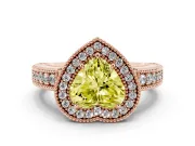 Fancy Yellow Heart Cut Diamond Halo Ring Set in Rose gold with Round Accent Halo, Pavé Band and Prong Setting