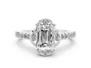 Emerald Cut Floral Petal Engagement Ring Setting | Petal Accents | White Gold