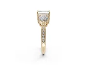 Emerald Cut Three Stone Engagement Ring Setting | Tapered Pave Band | Yellow Gold