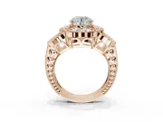Round Vintage Floral Halo Engagement Ring Setting | Engraved Milgrain Band | Rose Gold