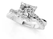 Princess Cut Pavé Twist Engagement Ring Setting | Crossover Band | White Gold