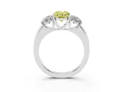 Fancy Yellow Oval Cut Diamond Three-Stone Ring Set in Platinum with Bold Center and Classic Band