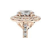 Oval Lab-Grown Diamond Double Halo Statement Ring Set in Rose Gold with Pavé Band