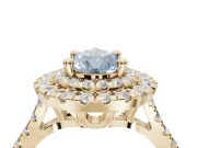 Fancy Blue Pear-Shaped Lab-Grown Diamond Double Halo Statement Ring Set in Yellow Gold with Pavé Band