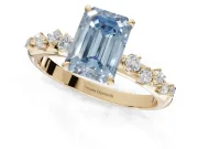 Emerald Cut Graduated Solitaire Engagement Ring Setting for a Fancy Blue Lab-Grown Diamond | Yellow Gold