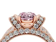 Oval Vintage Milgrain Pave Engagement Ring Setting for a Fancy Pink Lab-Grown Diamond | Crescent Side Rows | Rose Gold