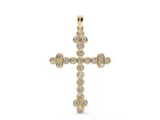 Round Lab-Grown Diamond Bezel Cross Pendant Necklace | Trefoil Ends | Yellow Gold