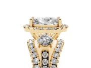 Oval Halo Split Shank Engagement Ring Setting | Round Side Stones | Yellow Gold