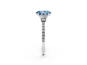 Fancy Blue Oval Cut Diamond Three-Stone Ring Set in Silver with Pavé Band and Graduated Sides