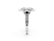 Marquise Cut Diamond Halo Solitaire Ring Set in White gold with Pavé Band and Bezel Setting