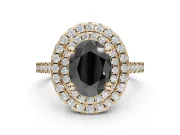 Fancy Black Oval Lab-Grown Diamond Double Halo Statement Ring Set in Yellow Gold with Pavé Band