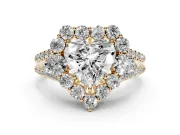 Heart-Shaped Scalloped Halo Engagement Ring Setting | Pear Side Stones | Yellow Gold