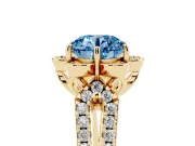 Round Floral Halo Engagement Ring Setting for a Fancy Blue Lab-Grown Diamond | Pavé Split Shank | Yellow Gold