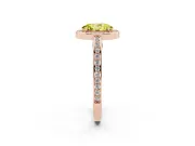 Fancy Yellow Oval Cut Diamond Halo Pavé Split Shank Ring Set in Rose gold with Prong Setting