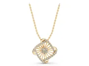 Round Lab-Grown Diamond Cluster Sunburst Pendant Necklace | Pavé Swirl Frame | Yellow Gold