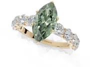 Marquise Side Stone Engagement Ring Setting for a Fancy Green Lab-Grown Diamond | Scalloped Prong Accents | Yellow Gold