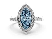 Marquise Pave Halo Engagement Ring Setting for a Fancy Blue Lab-Grown Diamond | Pave Band | Sterling Silver