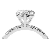 Heart Cut Diamond Pavé Solitaire Ring Set in White gold with Round Band and Prong Setting