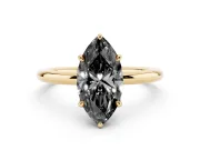 Fancy Black Marquise Cut Diamond Solitaire Ring Set in Yellow gold with Thin Band and Prong Setting