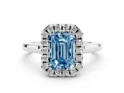 Emerald Cut Halo Engagement Ring Setting for a Fancy Blue Lab-Grown Diamond | Flat Tapered Band | Platinum