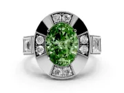 Fancy Green Oval Cut Diamond Milgrain Halo Ring Set in White gold with Split Shank