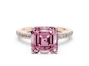 Fancy Pink Asscher Cut Diamond Pavé Band Ring Set in Rose gold with Prong-Set Center Stone