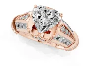 Heart-Shaped Vintage Milgrain Engagement Ring Setting | Hidden Halo | Rose Gold