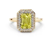 Emerald Cut Pave Halo Engagement Ring Setting for a Fancy Yellow Lab-Grown Diamond | Slim Plain Band | Yellow Gold
