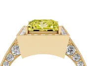 Princess Cut Milgrain Halo Engagement Ring Setting for a Fancy Yellow Lab-Grown Diamond | Side Stones | Yellow Gold