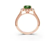 Fancy Green Princess Cut Diamond Halo Milgrain Pavé Ring Set in Rose gold with Prong Setting