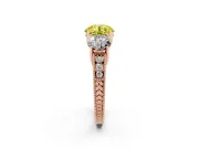 Round Vintage Three Stone Engagement Ring Setting for a Fancy Yellow Lab-Grown Diamond | Rose Gold