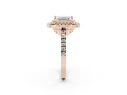Emerald Cut Double Halo Engagement Ring Setting | Pave Shoulders | Rose Gold