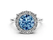Round Halo Engagement Ring Setting for a Fancy Blue Lab-Grown Diamond | Claw Corners | Platinum