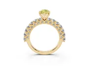Fancy Yellow Marquise Cut Diamond Solitaire Ring Set in Yellow gold with Shared Prong Pavé Band