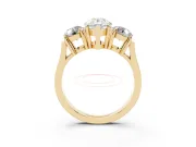 Pear Cut Diamond Three-Stone Ring Set in Yellow gold with Round Accent Stones and Plain Band