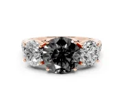 Round Three Stone Engagement Ring Setting for a Black Center | Accented Shoulders | Rose Gold
