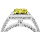 Fancy Yellow Princess Cut Diamond Halo Pavé Split Shank Ring Set in Platinum with Prong Setting