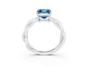 Fancy Blue Asscher Cut Diamond Solitaire Twisted Pavé Ring Set in White gold with Prong Setting